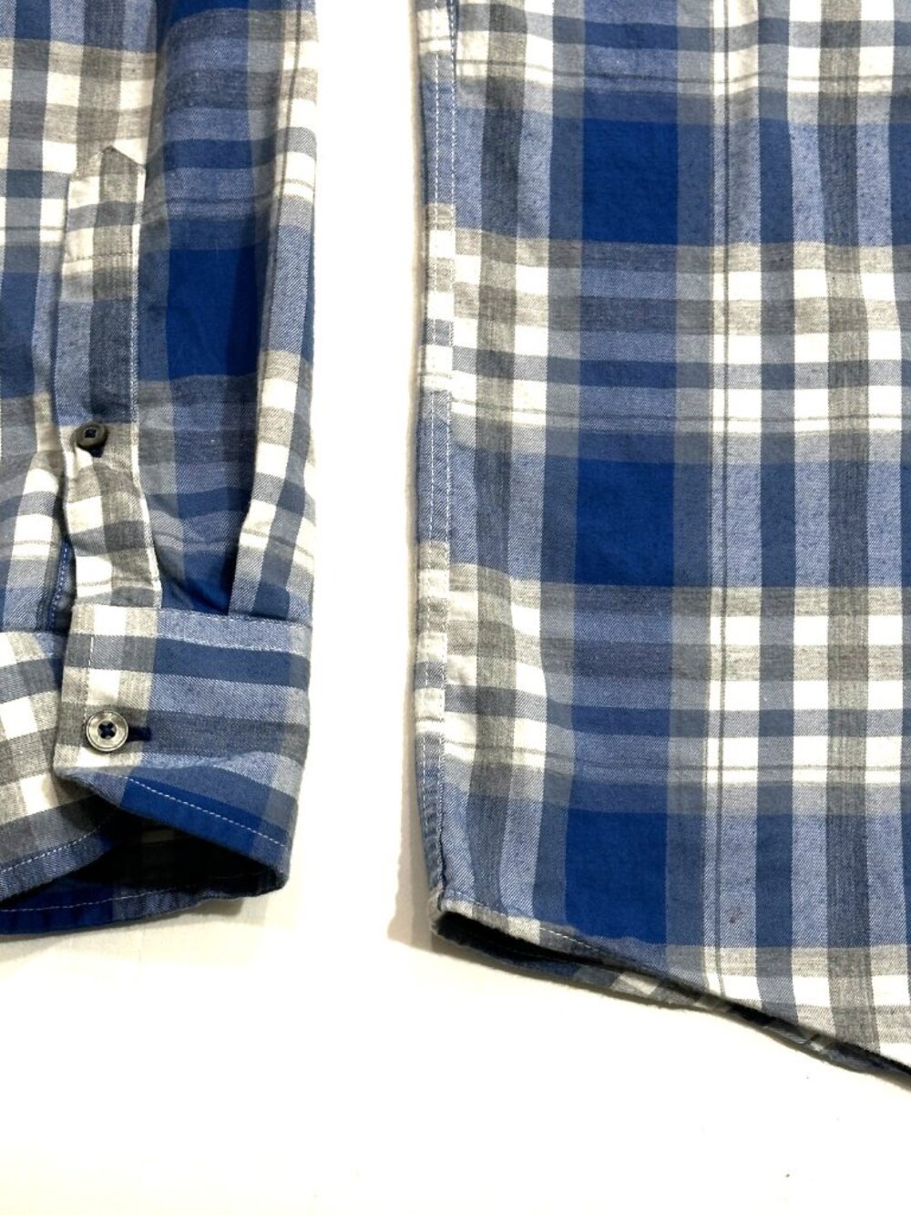 UNTUCKit Mens Large Slim Fit Blue Gray Plaid Button Front Shirt Cotton Casual - Picture 5 of 16